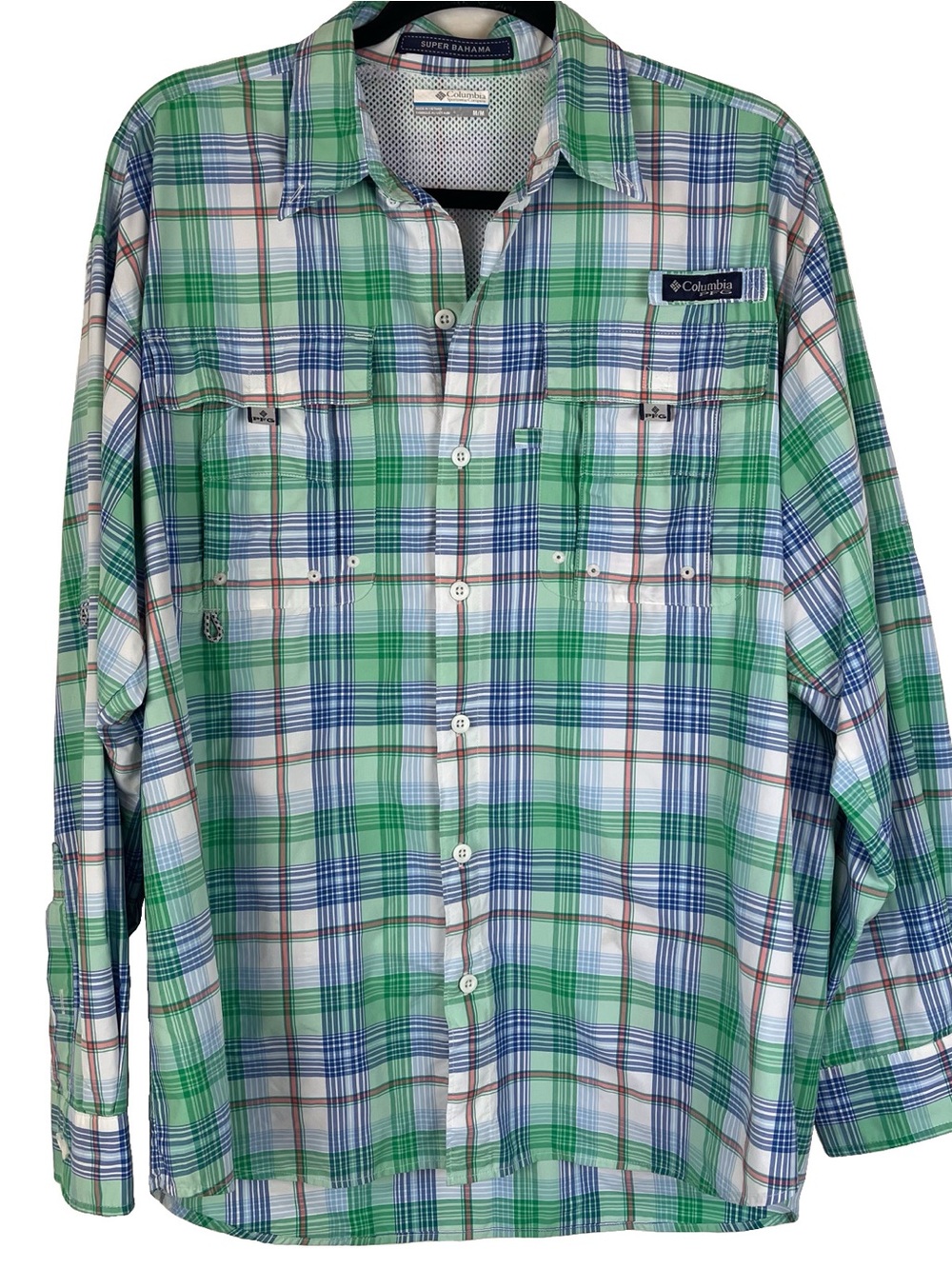 Columbia PFG Super Bahama Mens Fishing Button Down Plaid Shirt Size Medium